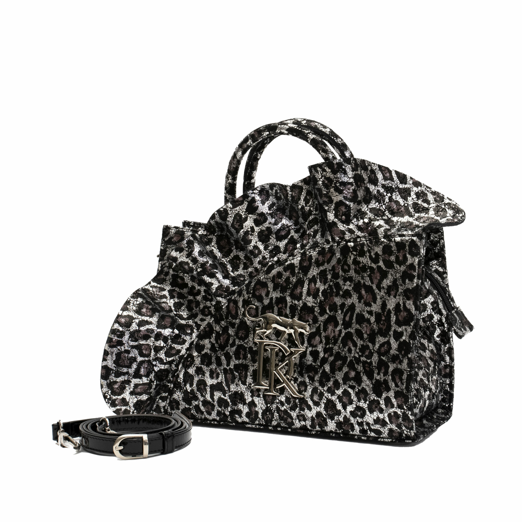 Silver Leopard Middle Handle Bag
